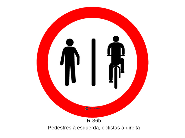 Placa R-36b Pedestres à Esquerda Ciclistas à Direita