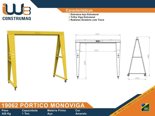 Suporte para Talha 1000kg 4 metros